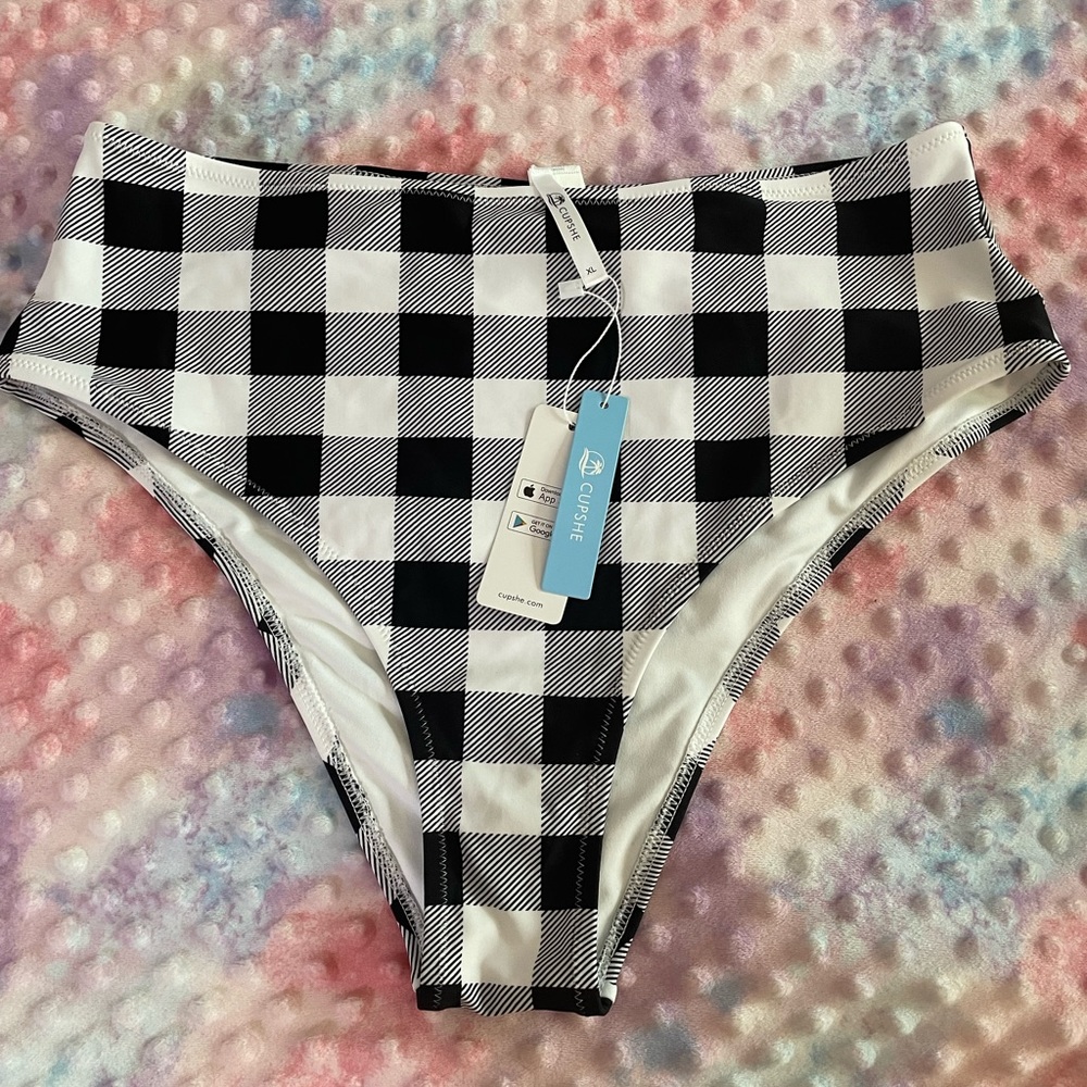 NWT Cupshe XL Women’s Bikini Bottom Black & White Plaid Swim